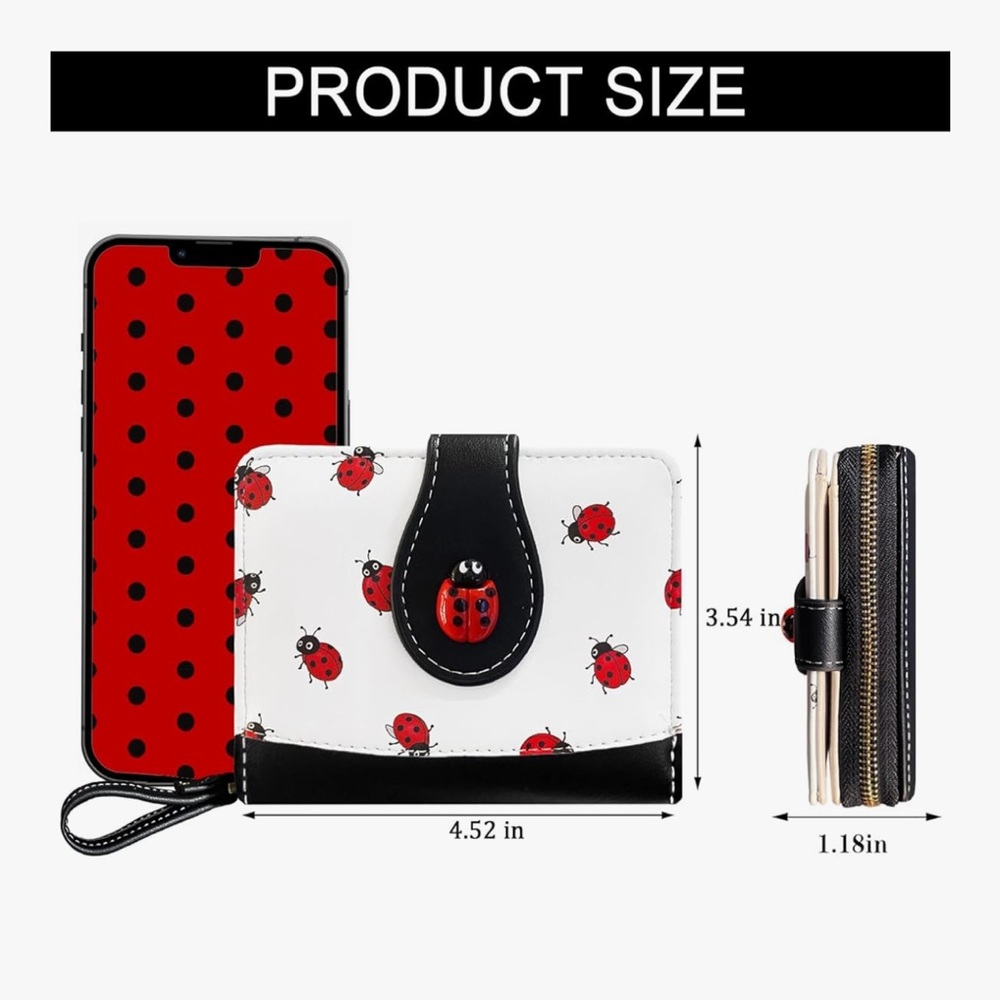 π Lady Bug Card Slots Small Wallet with Zipper Coin Pouch Wallet for Women - Picture 5 of 5